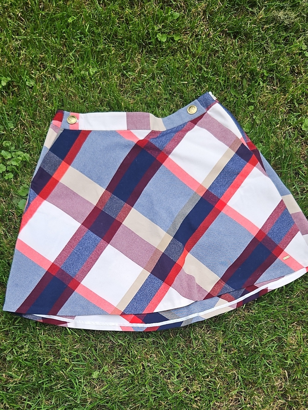Tommy Hilfiger Plaid Mini Skirt with Blue and Red Pattern, Size 8